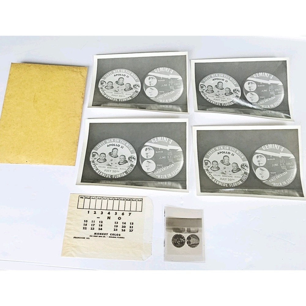Vtg 1960s NASA Apollo 11 & Gemini 4 Button Production Proofs Lot Shop Ephemera